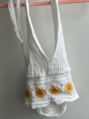 Hollister White Crochet Camisole with Yellow Sunflower Trim